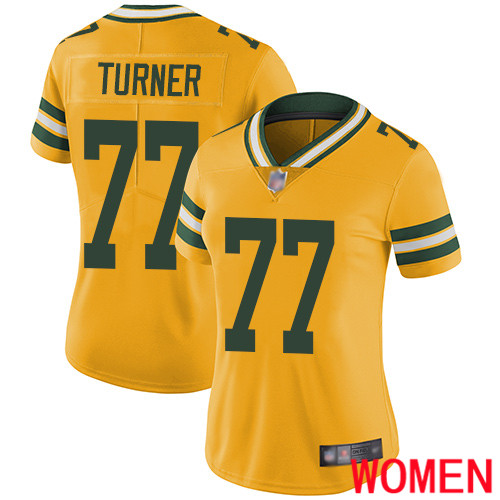 Green Bay Packers Limited Gold Women #77 Turner Billy Jersey Nike NFL Rush Vapor Untouchable